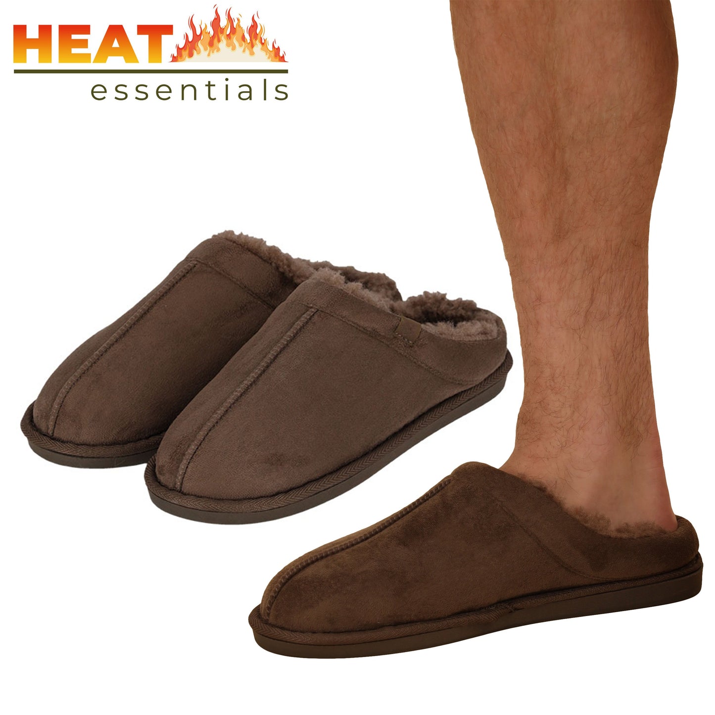 MP - Heat Essentials - Pantoffels Heren - Taupe Bruin - 41/42 - Suede Look