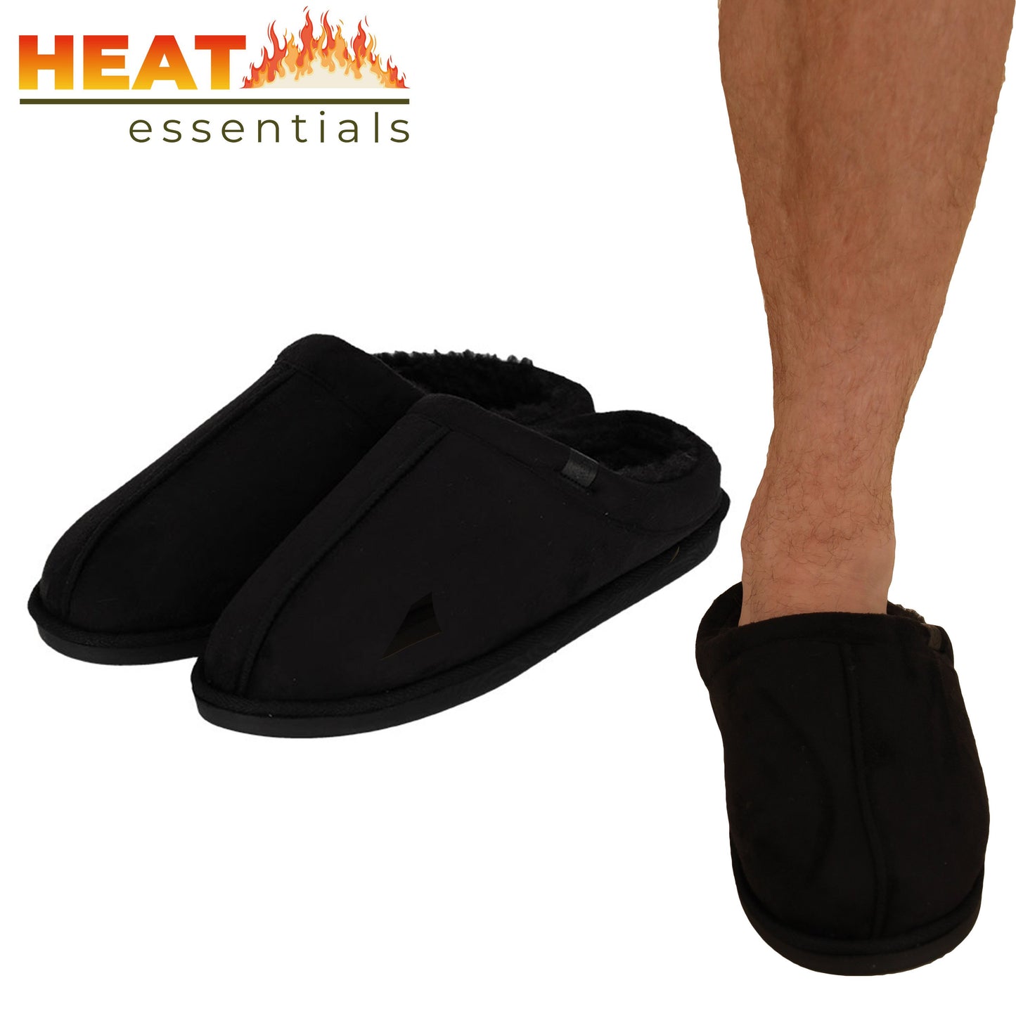 MP - Heat Essentials - Pantoffels Heren - Zwart - 43/44 - Suede Look