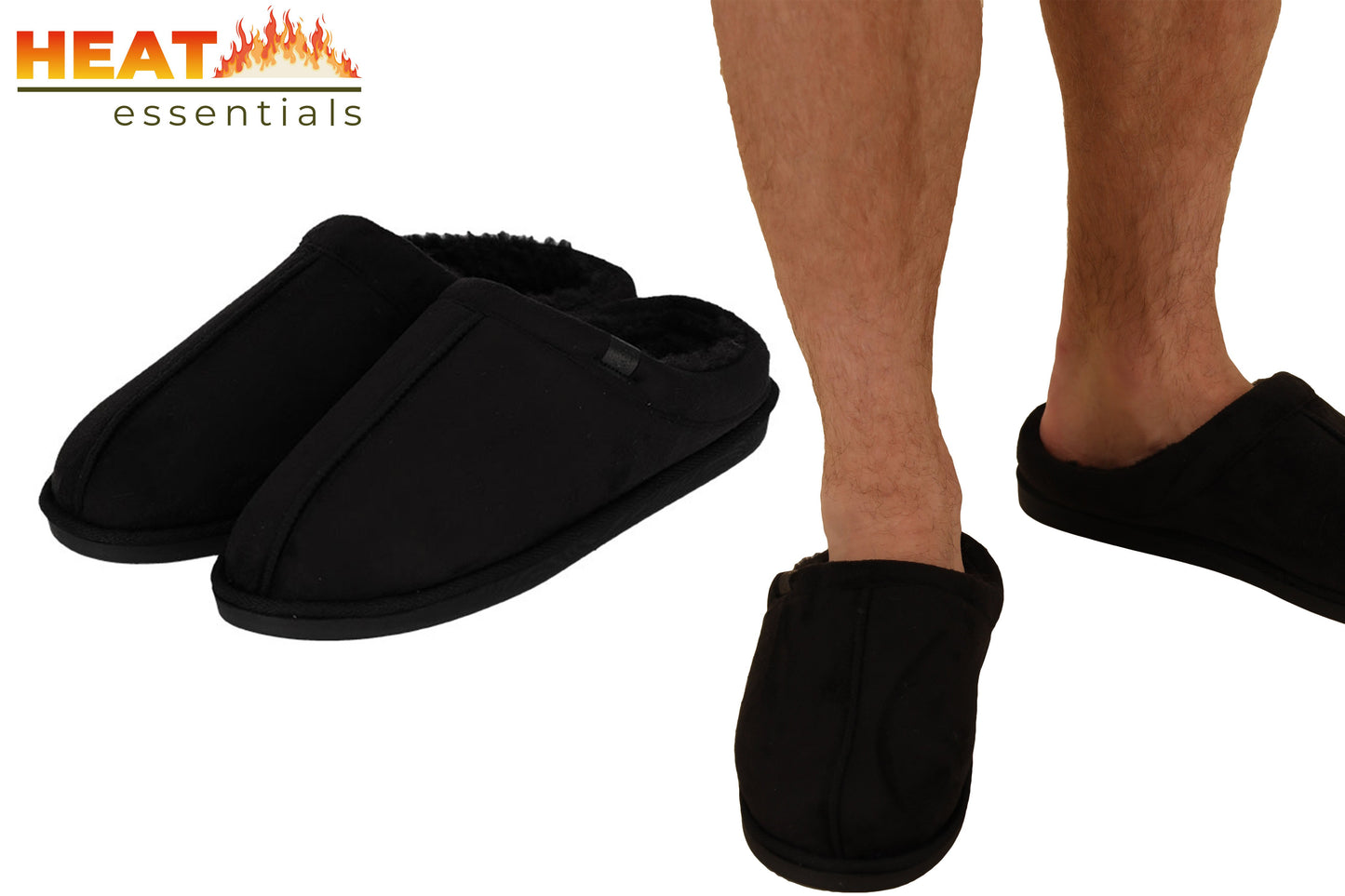 MP - Heat Essentials - Pantoffels Heren - Zwart - 43/44 - Suede Look