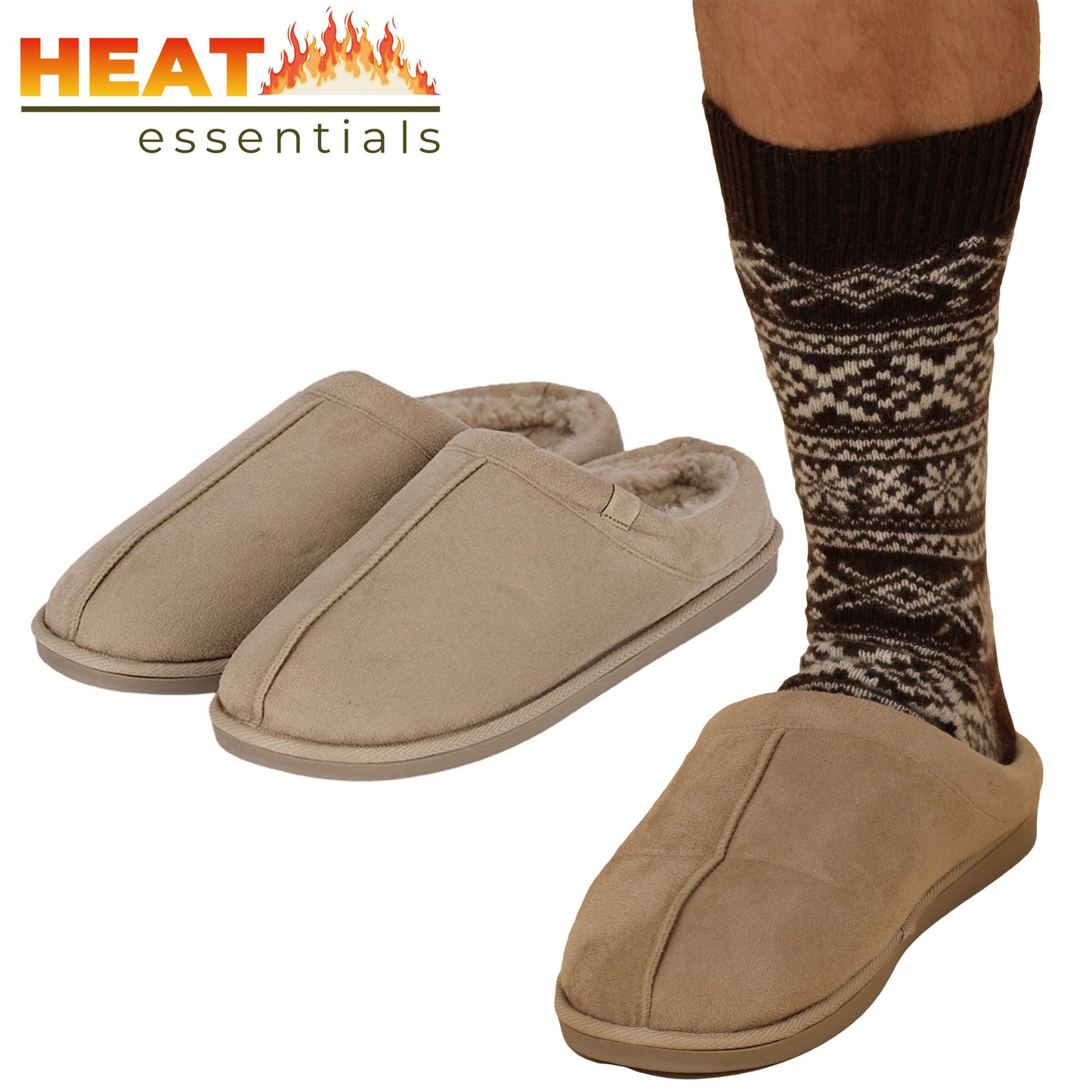 MP - Heat Essentials - Pantoffels Heren - Beige Zand - 45/46 - Suede Look
