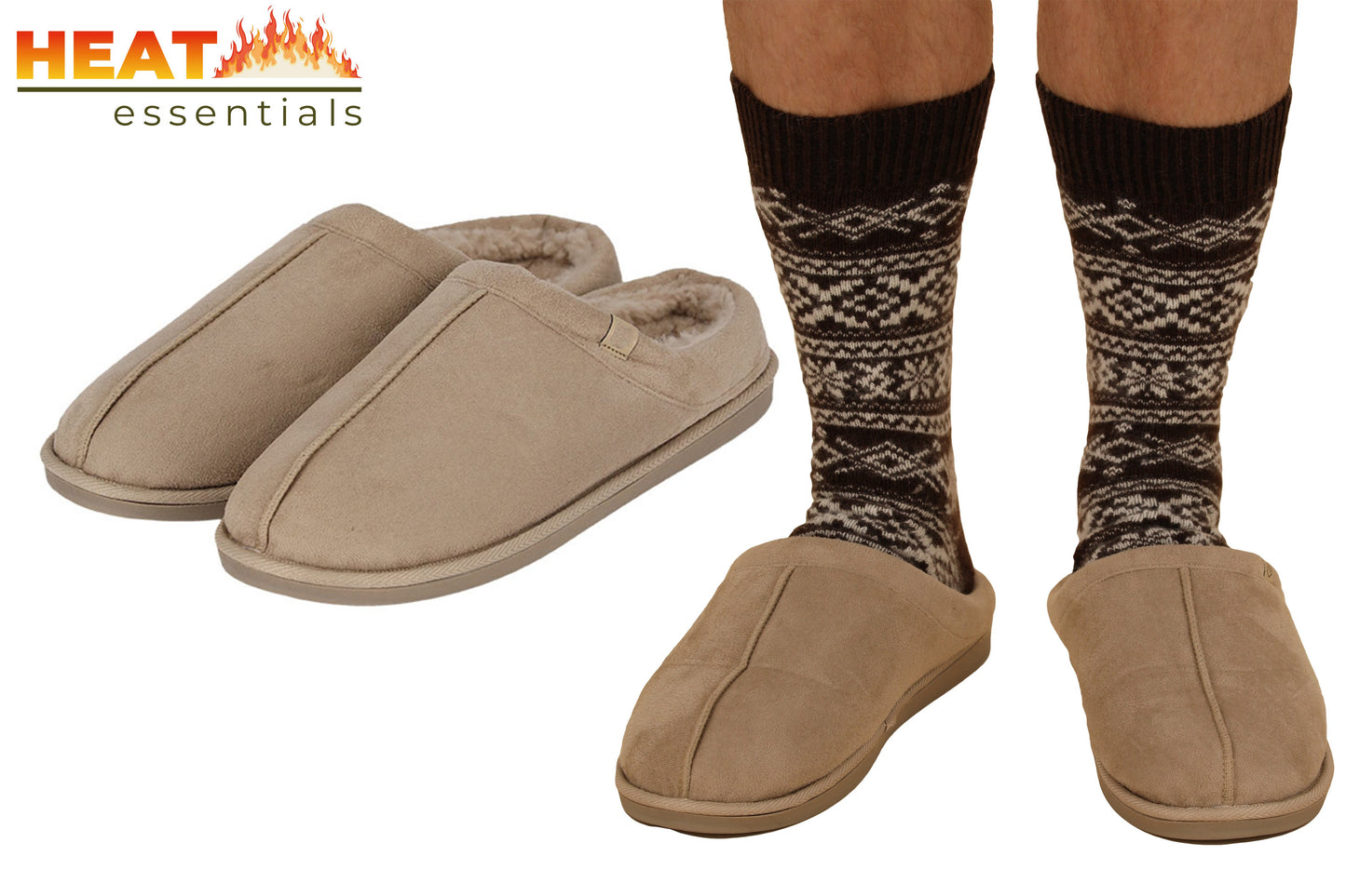 MP - Heat Essentials - Pantoffels Heren - Beige Zand - 45/46 - Suede Look