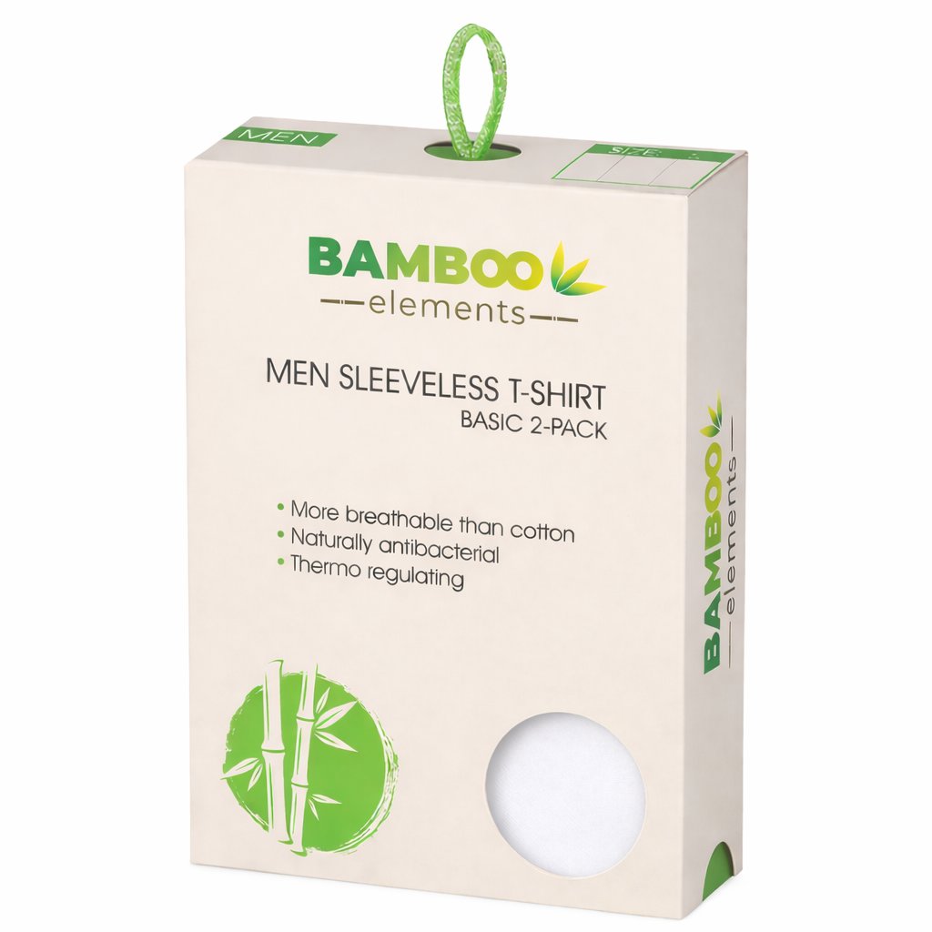 BE Bamboe Heren T-Shirt Mouwloos 2pk Wit S