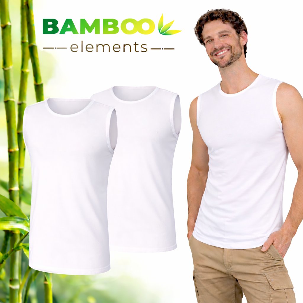 BE Bamboe Heren T-Shirt Mouwloos 2pk Wit XXL