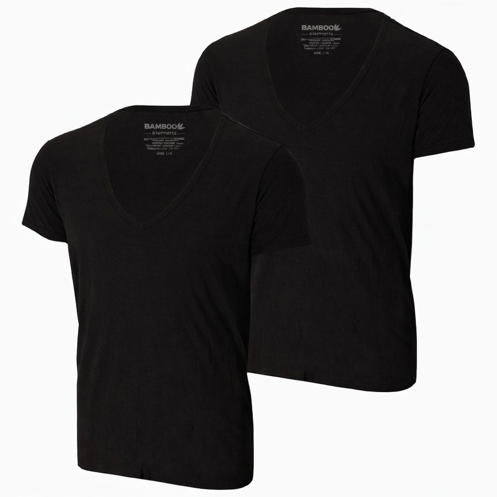 Bamboe Heren T-Shirt Extra Diepe V Hals 2pk Zwart S