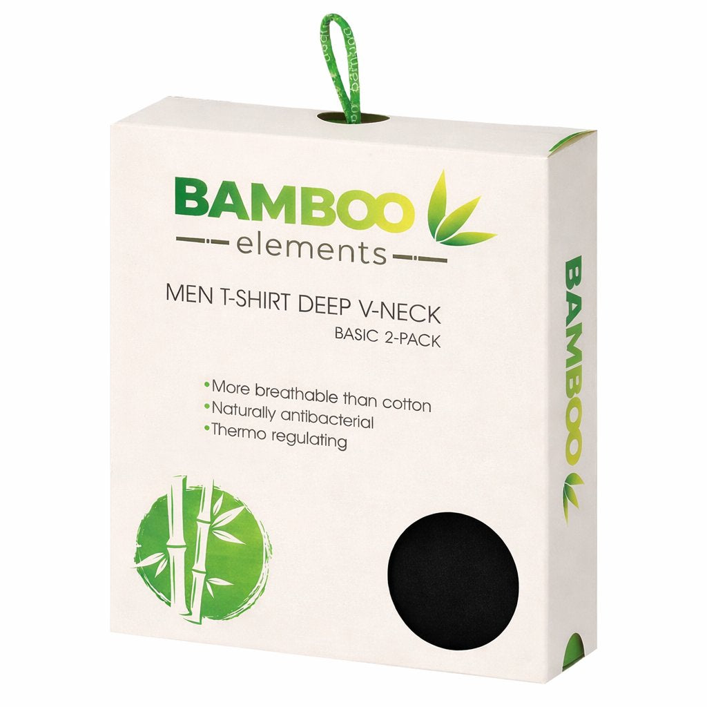 Bamboe Heren T-Shirt Extra Diepe V Hals 2pk Zwart S