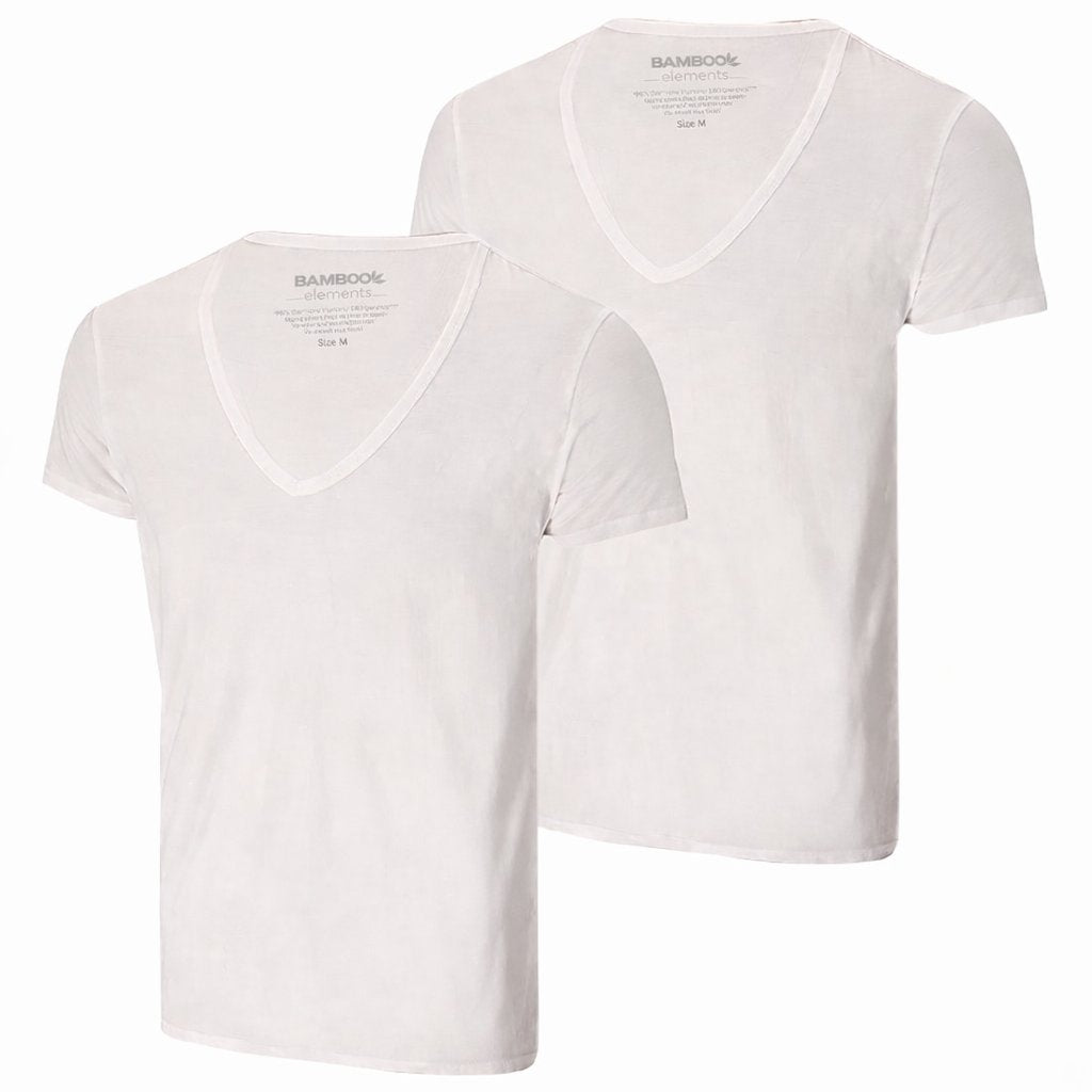 Bamboe Heren T-Shirt Extra Diepe V Hals 2pk Wit XL